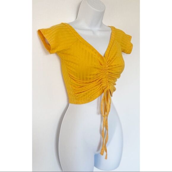Ananas Fashion Ruched Drawstring Front Yellow Tee | Size No Tag - Picture 4 of 7